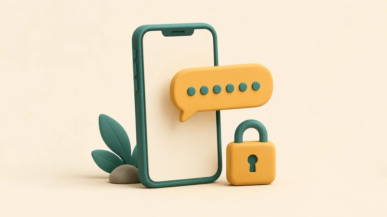 گوشی موبایل با پیام کد تایید و یک قفل کوچک
