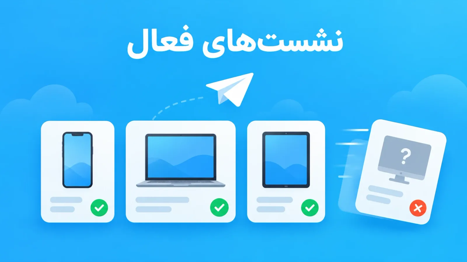 فهرست دستگاه‌ها با یک دستگاه ناشناس علامت‌خورده و عبارت «نشست‌های فعال»